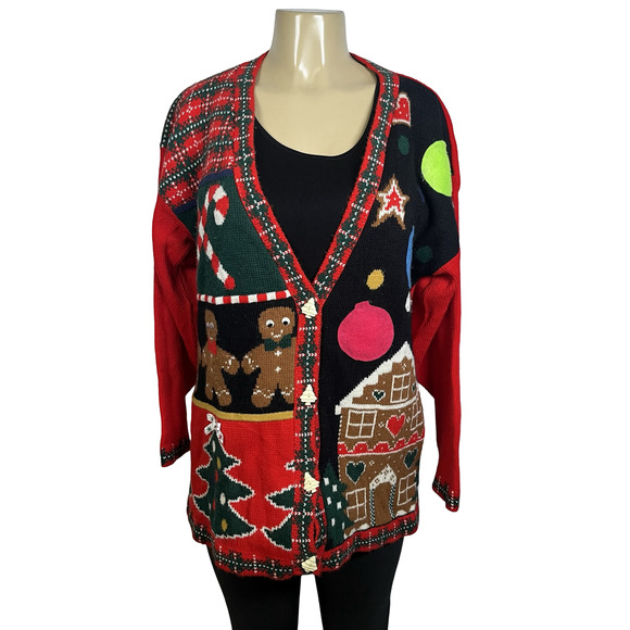 Playclothes Sweaters - Playclothes Sweater‎ Womens Small Ugly Christmas Cardigan Gingerbread Made USA